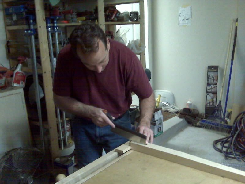 Craig cutting a groove for a haunched tenon