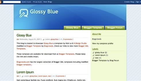 Blogger Template Glossy Blue