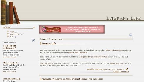 2 Column Blogger Template Literary Life