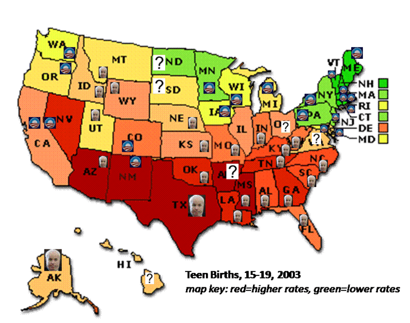 2004 Teen Birth rates by state + mccain and obama polling data