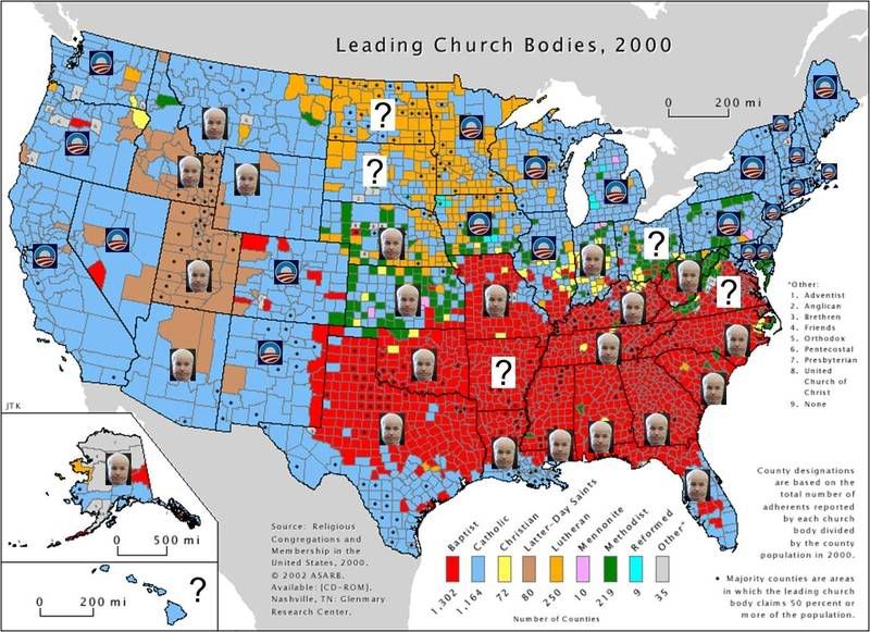 Faith by state & Obama & McCain polling data