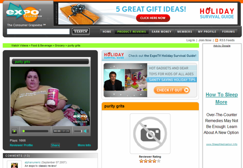 screenshot of hunted339 purity grits review on expotv.com