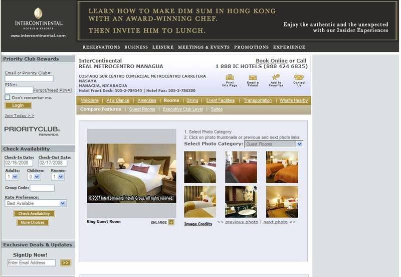 hotel intercontinental managua web site screen grab