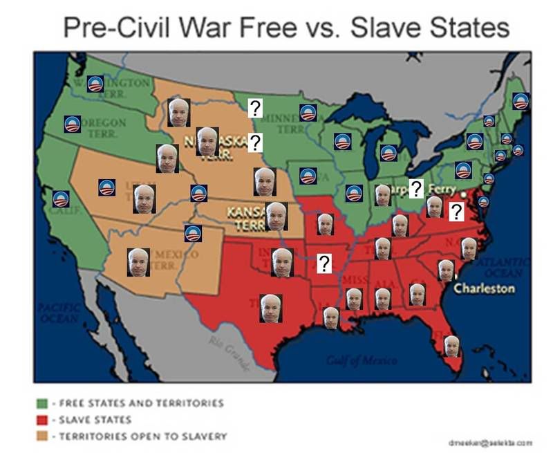 Pre-Civil War map of slavery policies and mccain obama polling data
