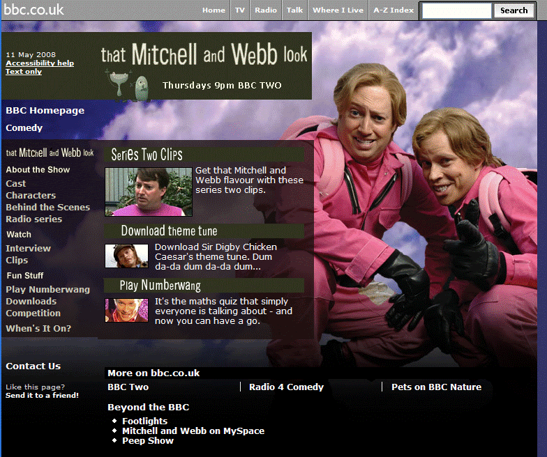 Screenshot of That Mitchell and Webb Look's homepage