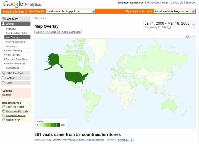 Travel Casserole Google Analytics - Map Overlay, country view