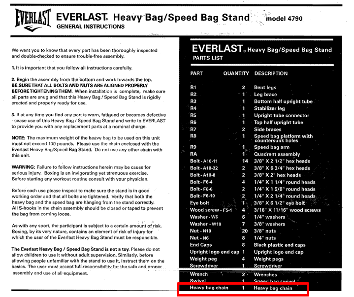 walmart.com everlast heavy bag parts list