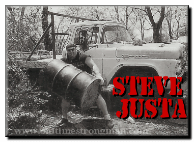 Steve Justa lifting a 480lb barrel