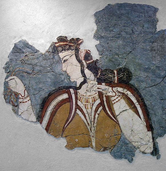 Fresco: the &quot;Lady of Mycenae&quot; accepts a gift of a necklace.