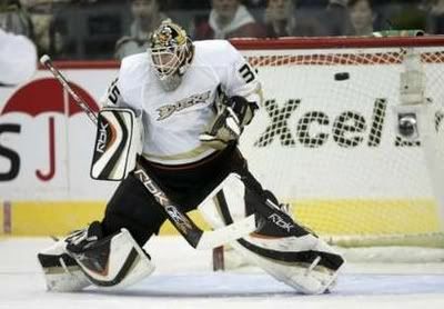 J.S. Giguere giving up a goal Wednesday night