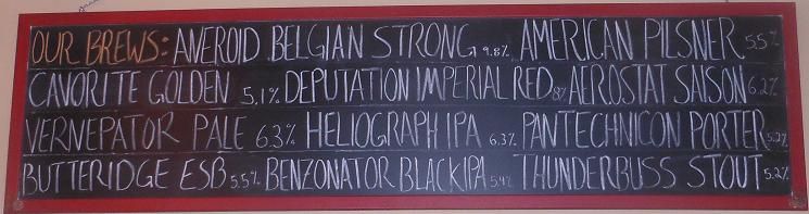 Blackboard with beer list at Brannon's Brewery & Pub