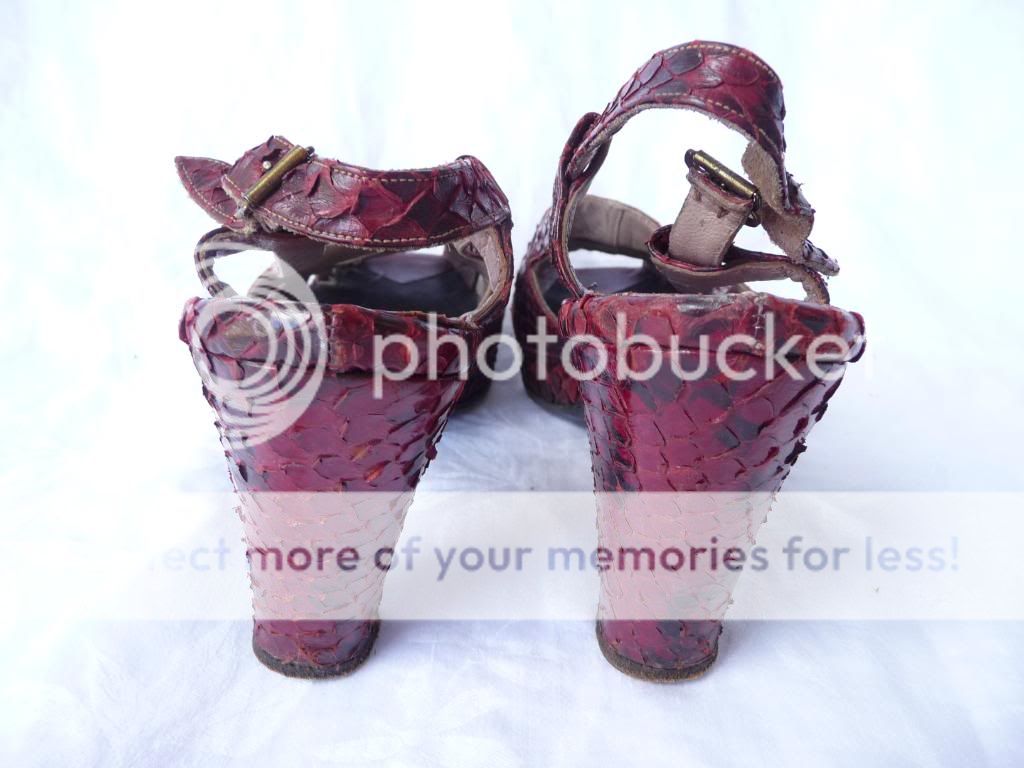   Toe Platform Heels Shoes 1940s Red Reptile Snakeskin Size 8  