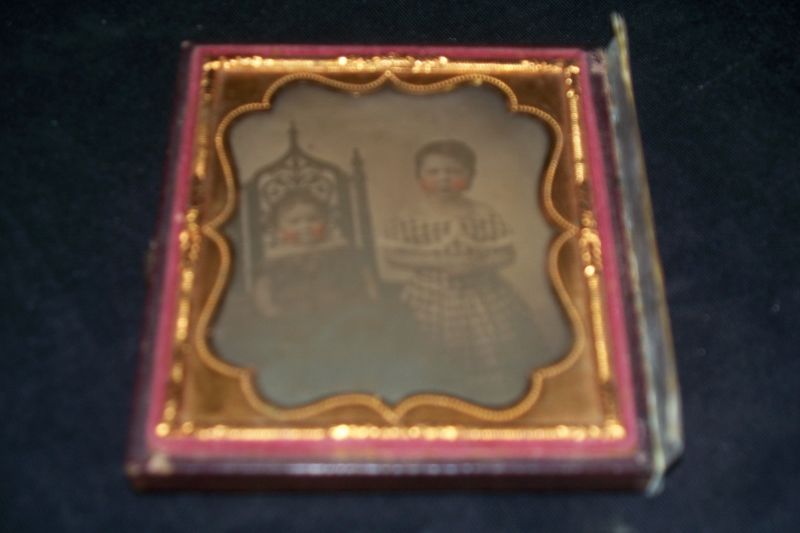 Antique Ambrotype Daguerreotype Sisters Tinted Cheeks  