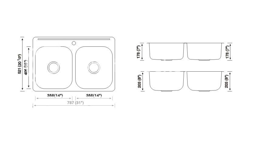 31 Stainless Steel Double Bowl Kitchen Sink Topmount Drop in Free 