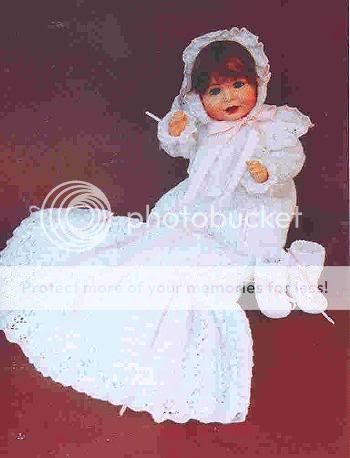 10" Knit Pattern Doll Clothes Antique Christening Gown Hat Booties New